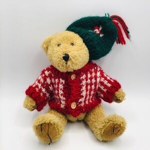 Vtg Chrisha Jointed Bear 9” Playful Plush Sweater Hat Brown 1988 Christmas Teddy